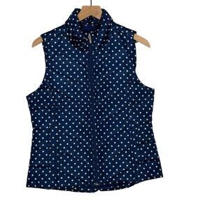 Lands' End‎ Blue Polka Dot Down Puffer Vest Small Zip Mock Neck Preppy Coastal